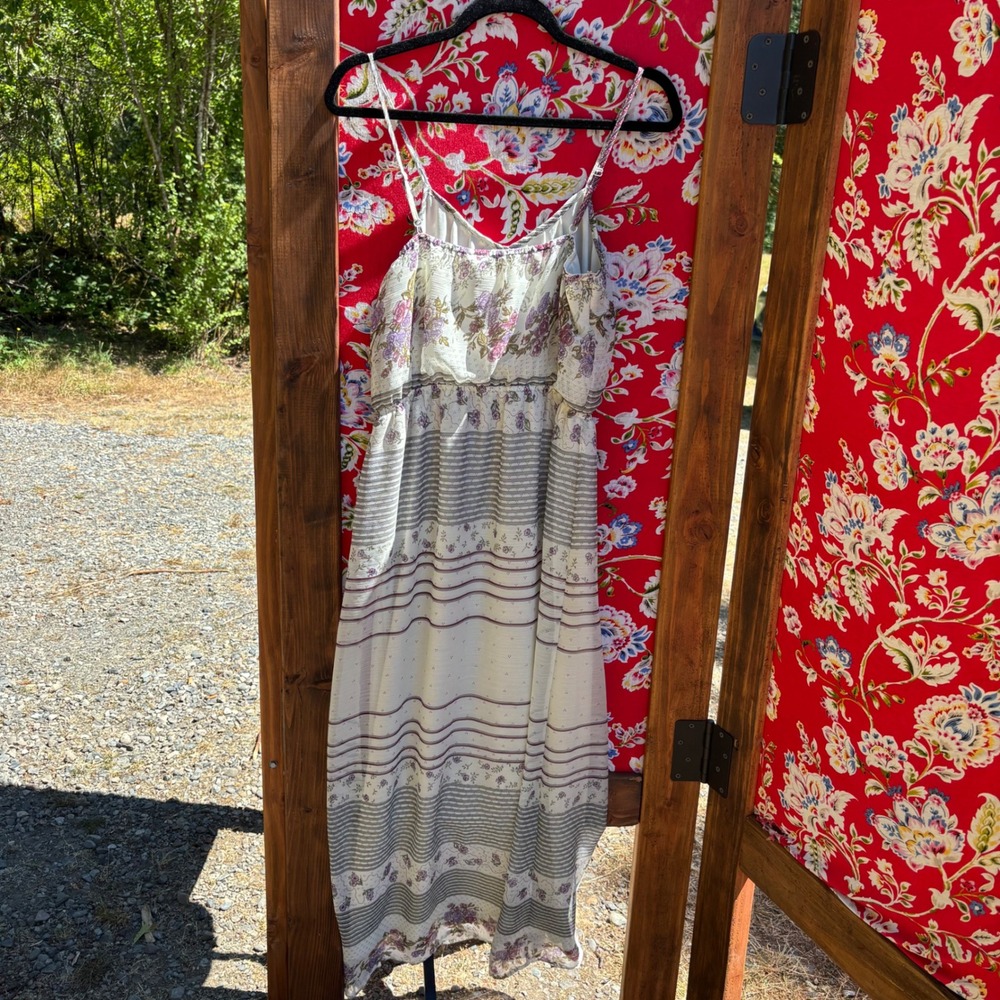 Cream Floral Boho Cottage Prairie Maxi Sun Dress Women's Size M - Picture 12 of 15